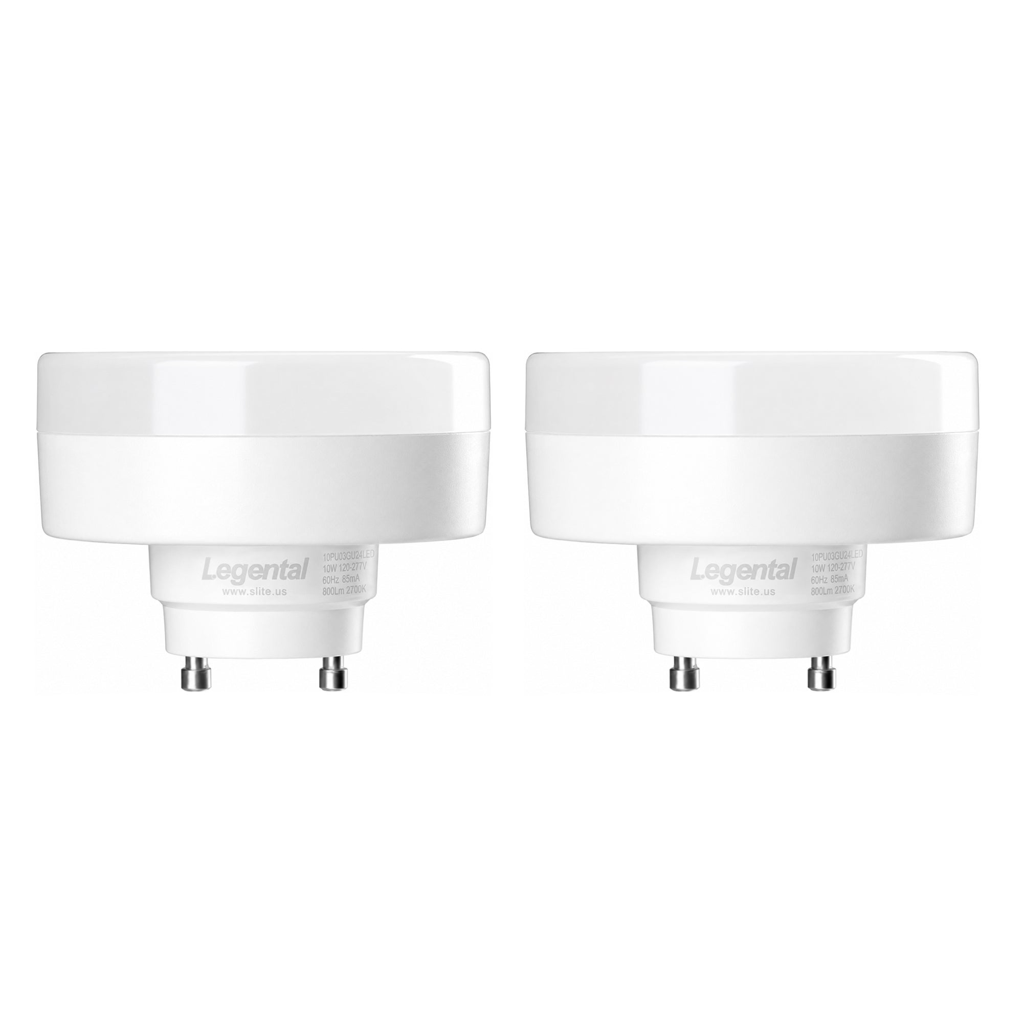 Legental 10W LED Puck Light Bulb, GU24 Base, 800 Lumens, 2700K Soft White, 120-277V, Replaces 18W CFL, Damp Rated, UL Listed, 25,000 Hours Lifespan – 2 Pack