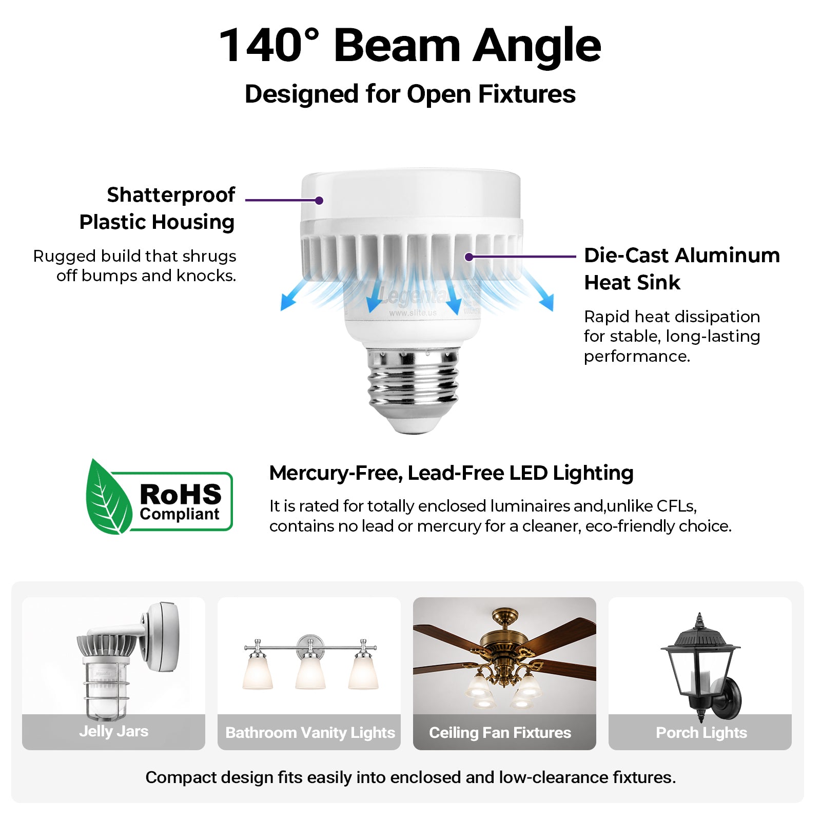 LED Squat Light Bulb - 10W - E26 - 2700K -1100LM