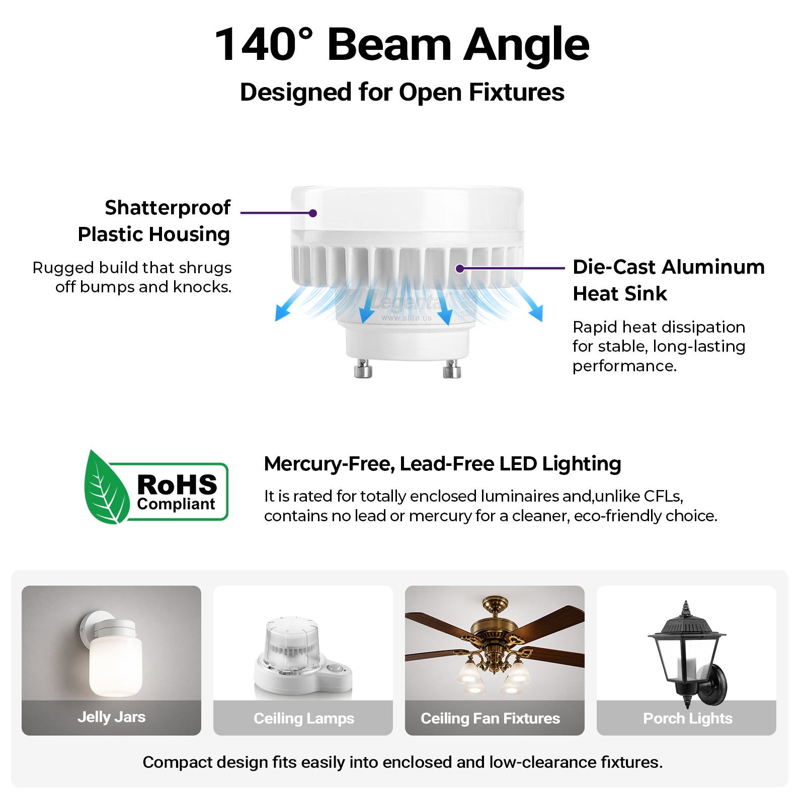 2.48" GU24 LED Mini Puck Light Bulb 2 Prong, 10W 1000LM 2700K Soft White | 2 Pin GU24 Led Squat Light Bulb 120-277V, Low Profile Design, 18W CFL Replacement, UL Wet Listed, Non-Dimming
