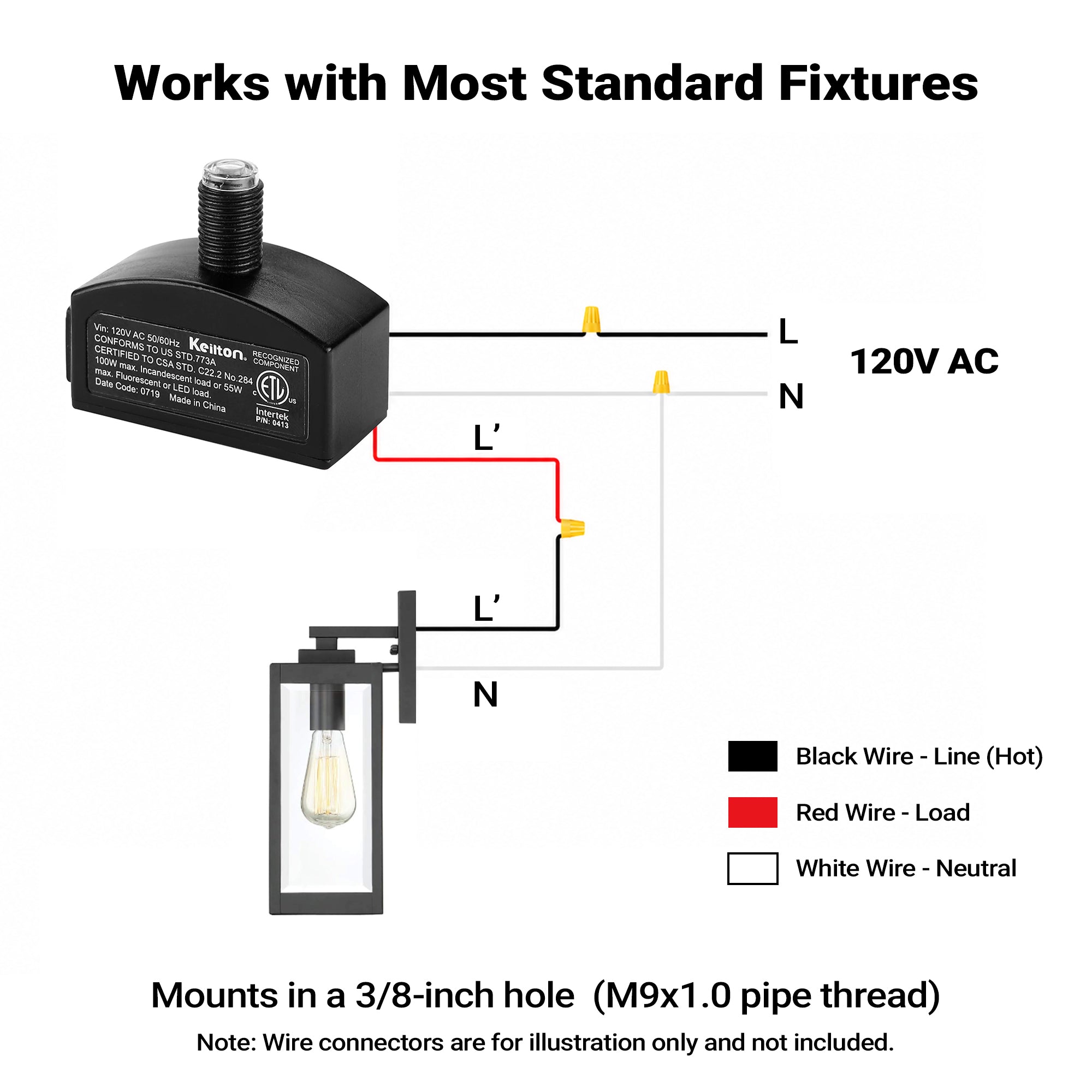 Keilton 120V AC Dusk to Dawn Photocell Light Sensor, Outdoor Hard-Wired Post Eye Light Control with Photoelectric Switch, Auto On/Off, ETL Listed, 2 Pack