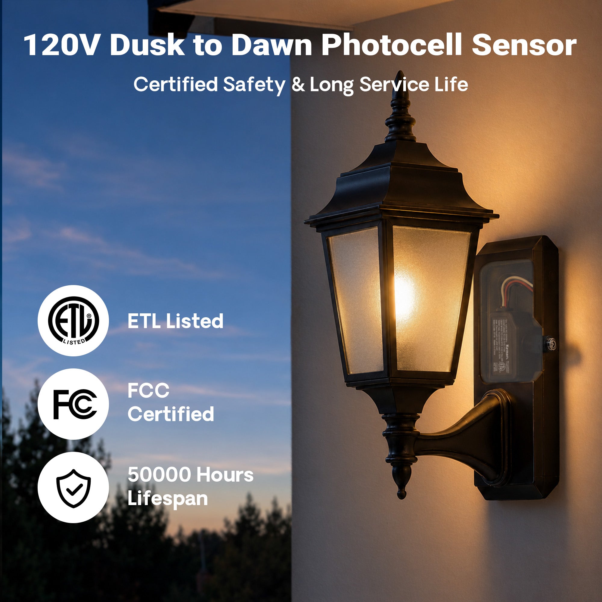 Keilton 120V AC Dusk to Dawn Photocell Light Sensor, Outdoor Hard-Wired Post Eye Light Control with Photoelectric Switch, Auto On/Off, ETL Listed, 2 Pack