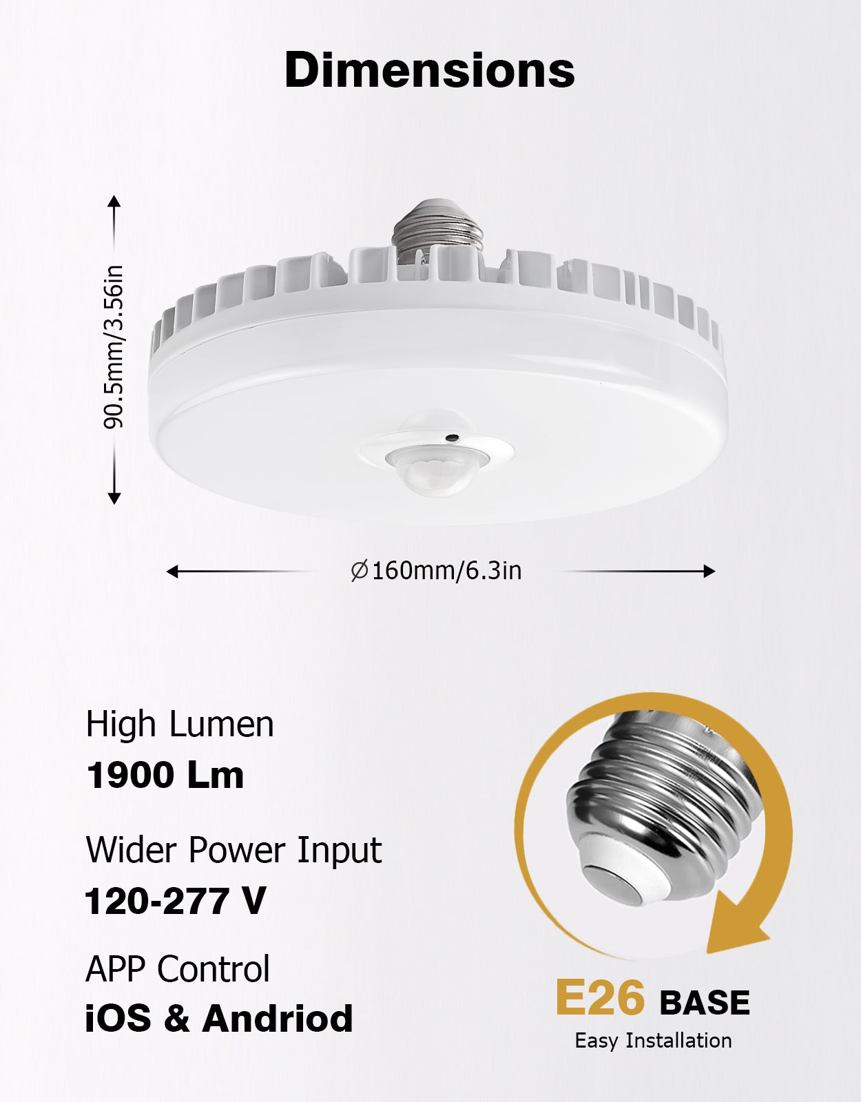 LegenSync LED Garage Lights, Screw in E26 Smart Light Bulbs 120-277V 1900LM, Motion Sensor & Daylight Harvesting, Dimmable 3000K-5000K Tunable White, 18W (120W Equivalent), for Garage Basement Workshop