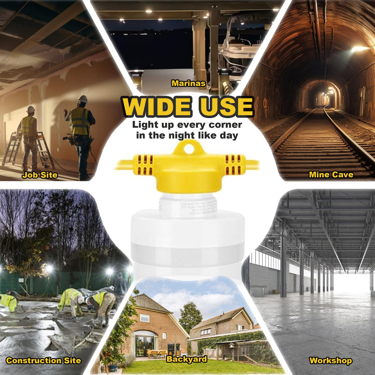 Legental LED Construction String Lights, 100FT 10 Bulbs, 100W 10000LM 5000K Linkable Up to 8 Sets, 10 Replaceable GU24 Heads, 18 AWG SJTW Cord, UL Listed for Wet Locations, 120-277V, CRI 80+