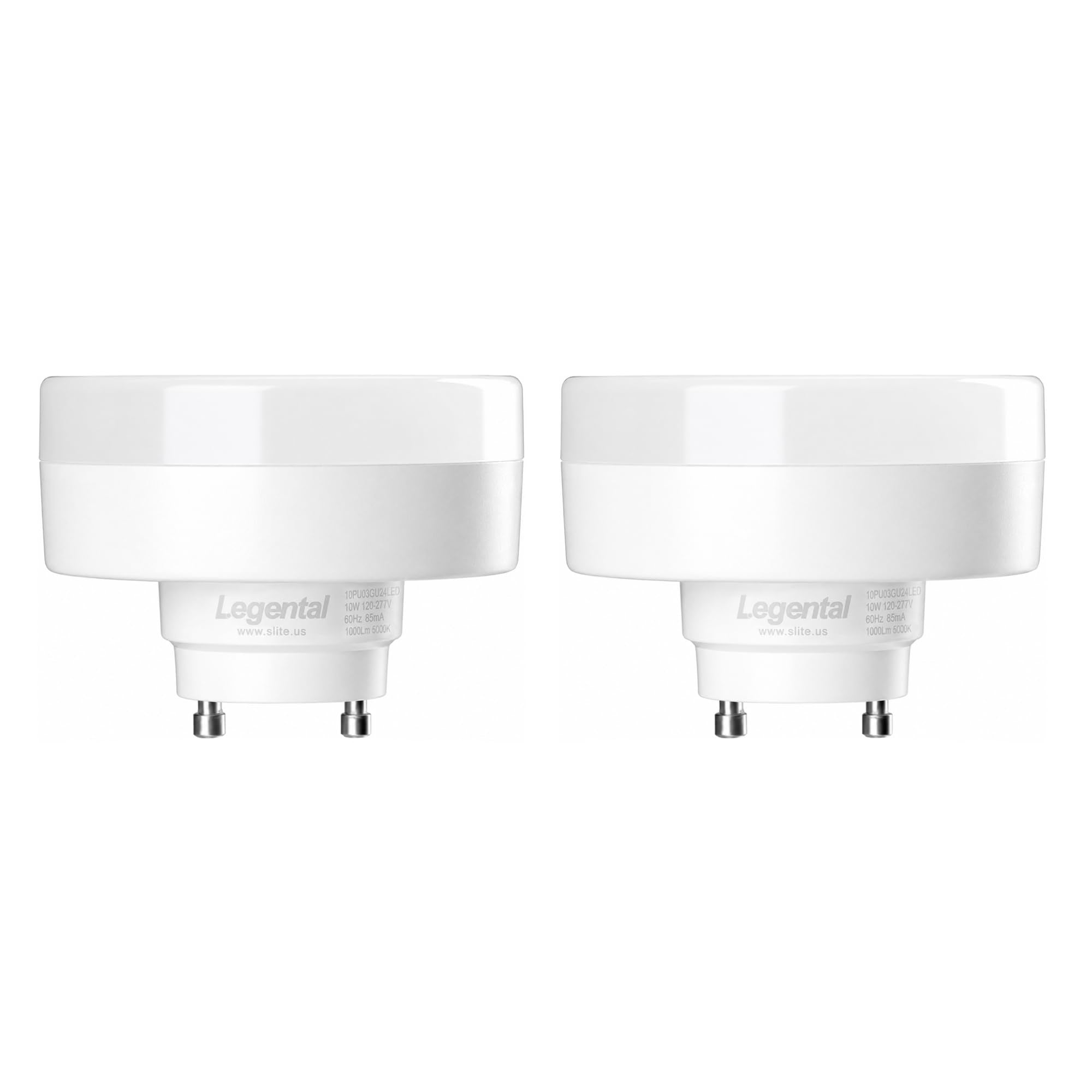 2.99" GU24 LED Puck Light Bulb 2 Prong, 10W 1000LM 5000K Cool White, 2 Pack | 2 Pin Led Lights with Twist-Lock Base, Low Profile Flat Design, Replaces 18W CFL, UL Damp Listed, Non-Dimming
