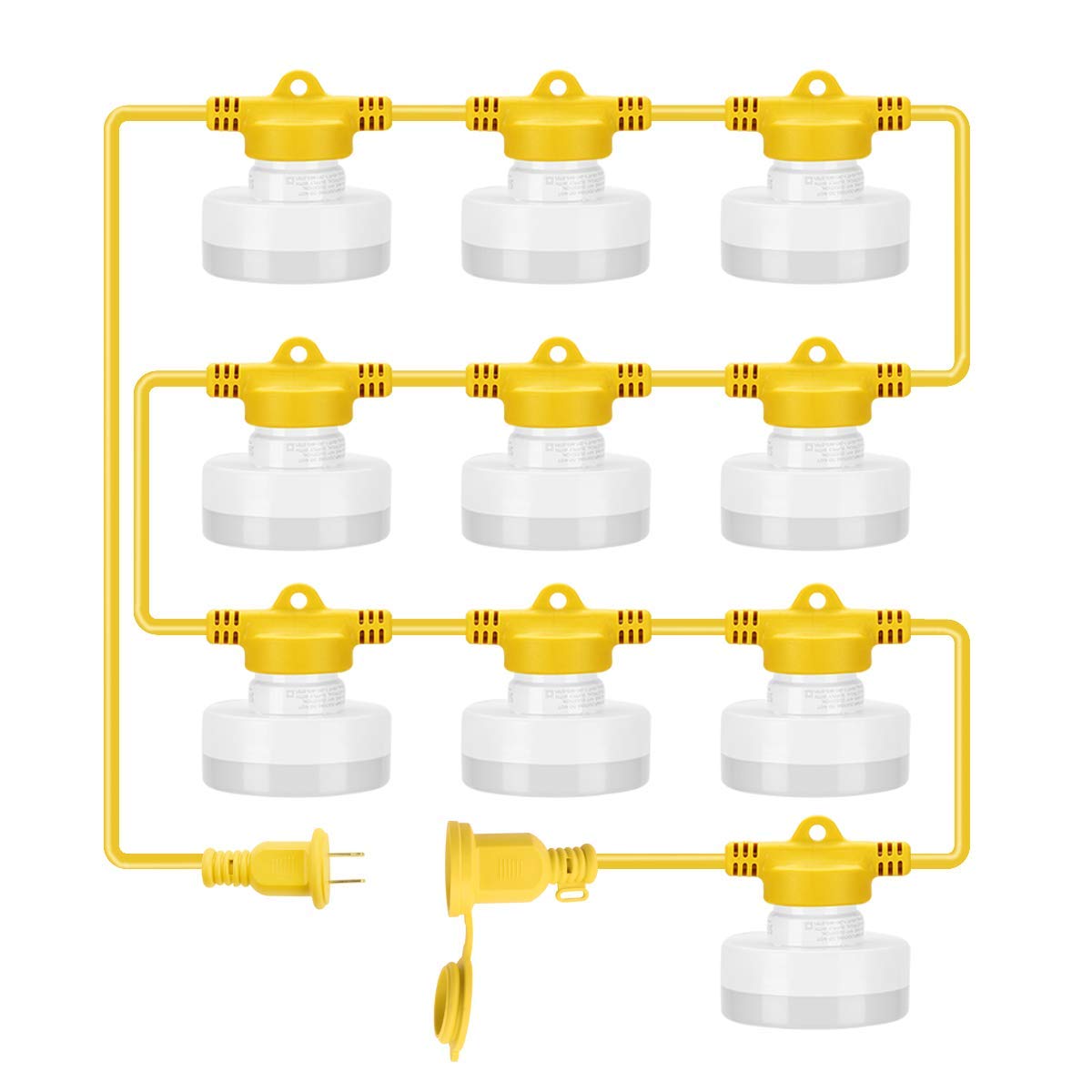 Legental LED Construction String Lights, 50FT 5 Bulbs, 50W 5000LM, 5000K Linkable Up to 16 Sets, 5 Replaceable GU24 Heads, 18 AWG SJTW Cord, UL Listed for Wet Locations, 120-277V, CRI 80+