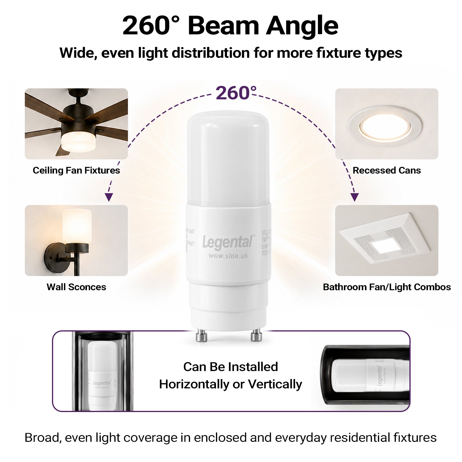 5w(13w CFL Equivalent) LED Stick PL Bulb GU24 Base, 500LM, Soft White(2700k), Driven by 120-277V and CFL Ballast, UL Listed, 10 Pack