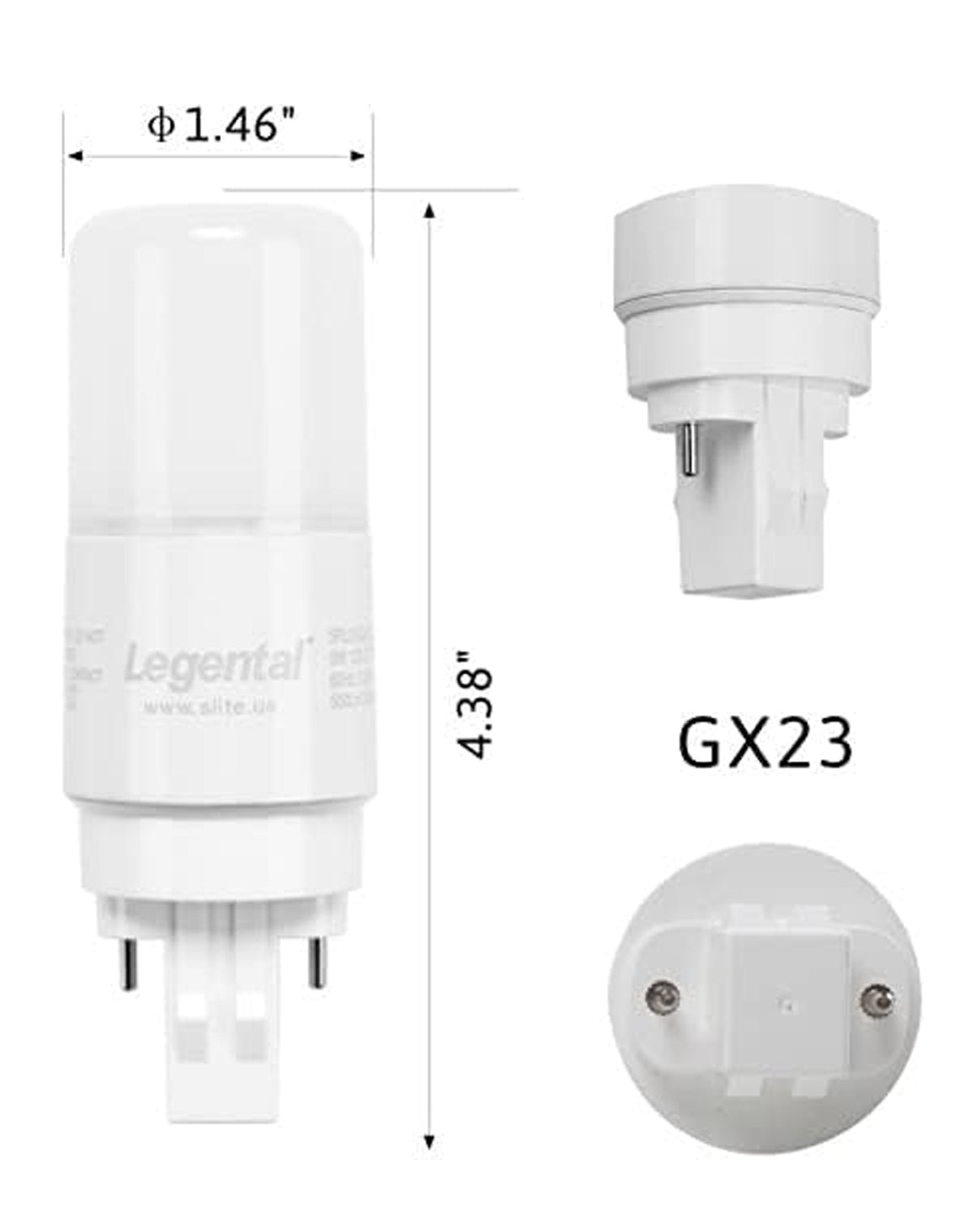 [Plug&Play] Legental 5w(13w CFL Equivalent) LED Stick PL Bulb GX23-2 Pin Base, 500LM, Daylight(5000k), Driven by 120-277V and CFL Ballast, UL Listed, 2 Pack