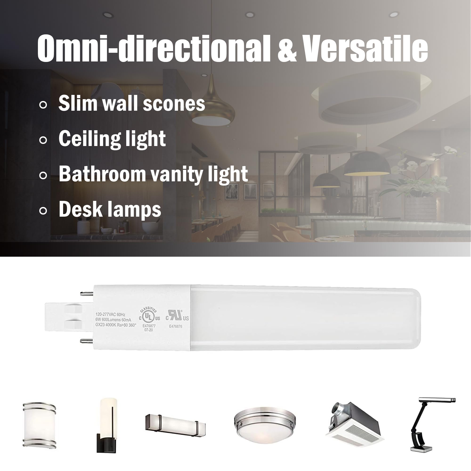 Legental GX23 Base LED Bulbs, 6W (13W CFL Equivalent) Slim 2-Pin PL Horizontal LED Light, 4000K Daylight, 360° Beam, 120–277V Plug-and-Play, Energy Efficient CFL Replacement, UL Listed – 10 Pack