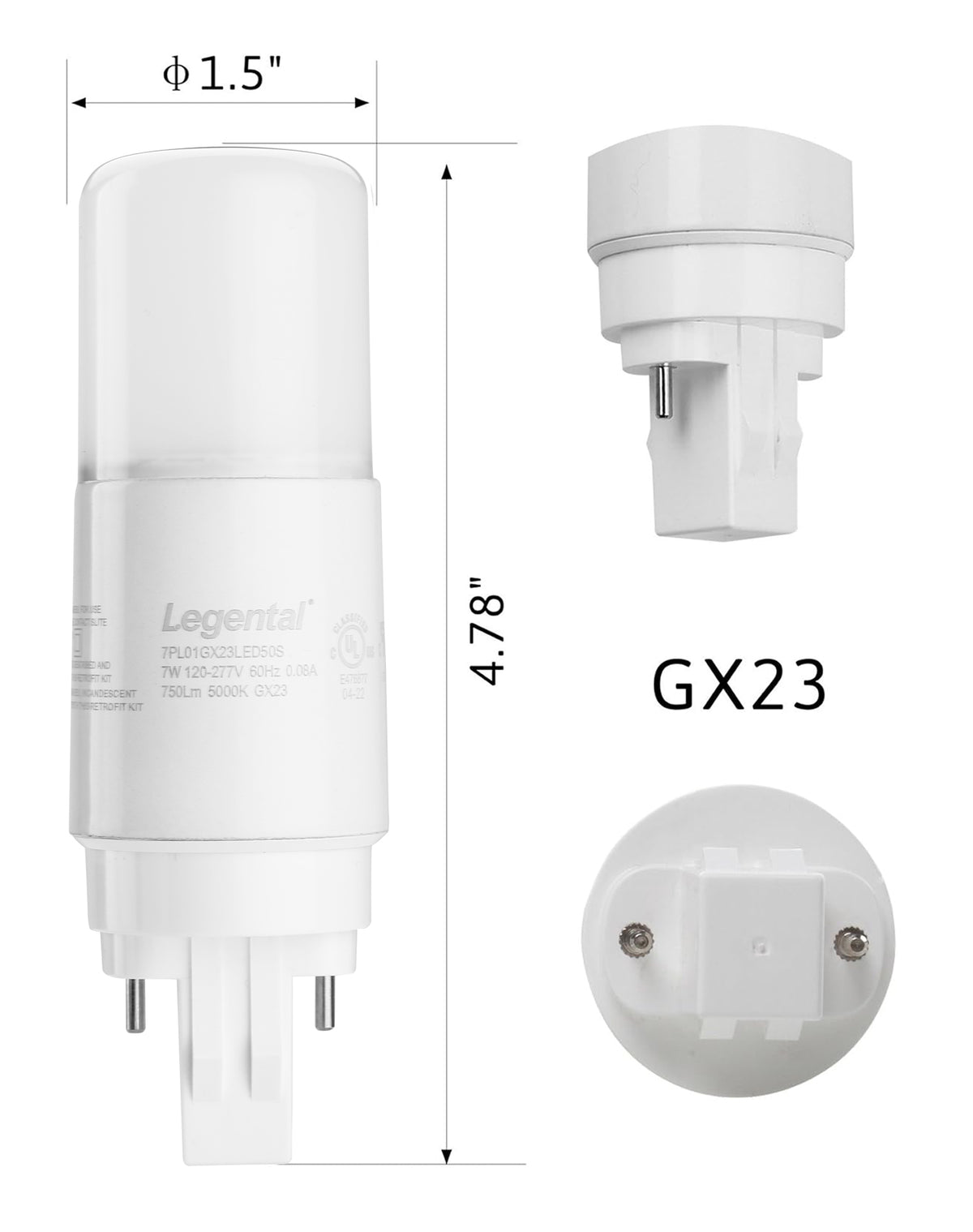 [Plug&Play] 7w(18w CFL Equivalent) LED Stick PL Bulb GX23-2 Pin Base, 750LM, Soft White(2700k), Driven by 120-277V and CFL Ballast, UL Classified, 2 Pack