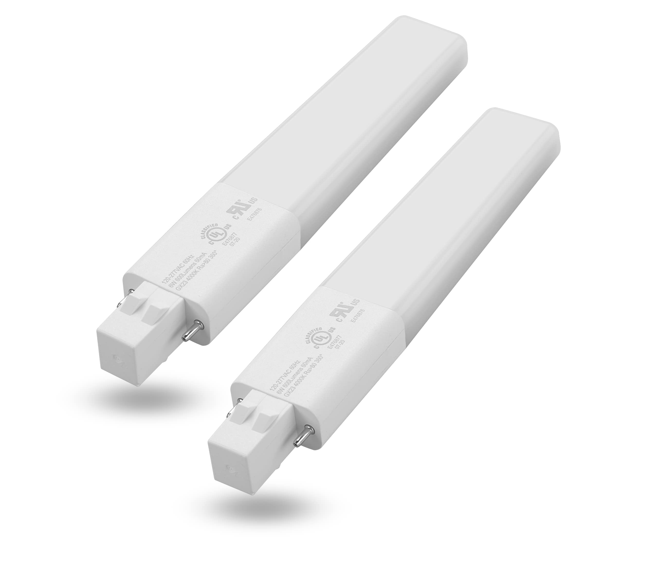 Legental GX23 2-Pin 6.93" LED Bulb 6W, 13W CFL Equivalent PL Horizontal Light, 4000K Daylight, 120-277V Plug and Play, 360° Beam, UL Listed Energy Saving CFL Replacement – 2 Pack