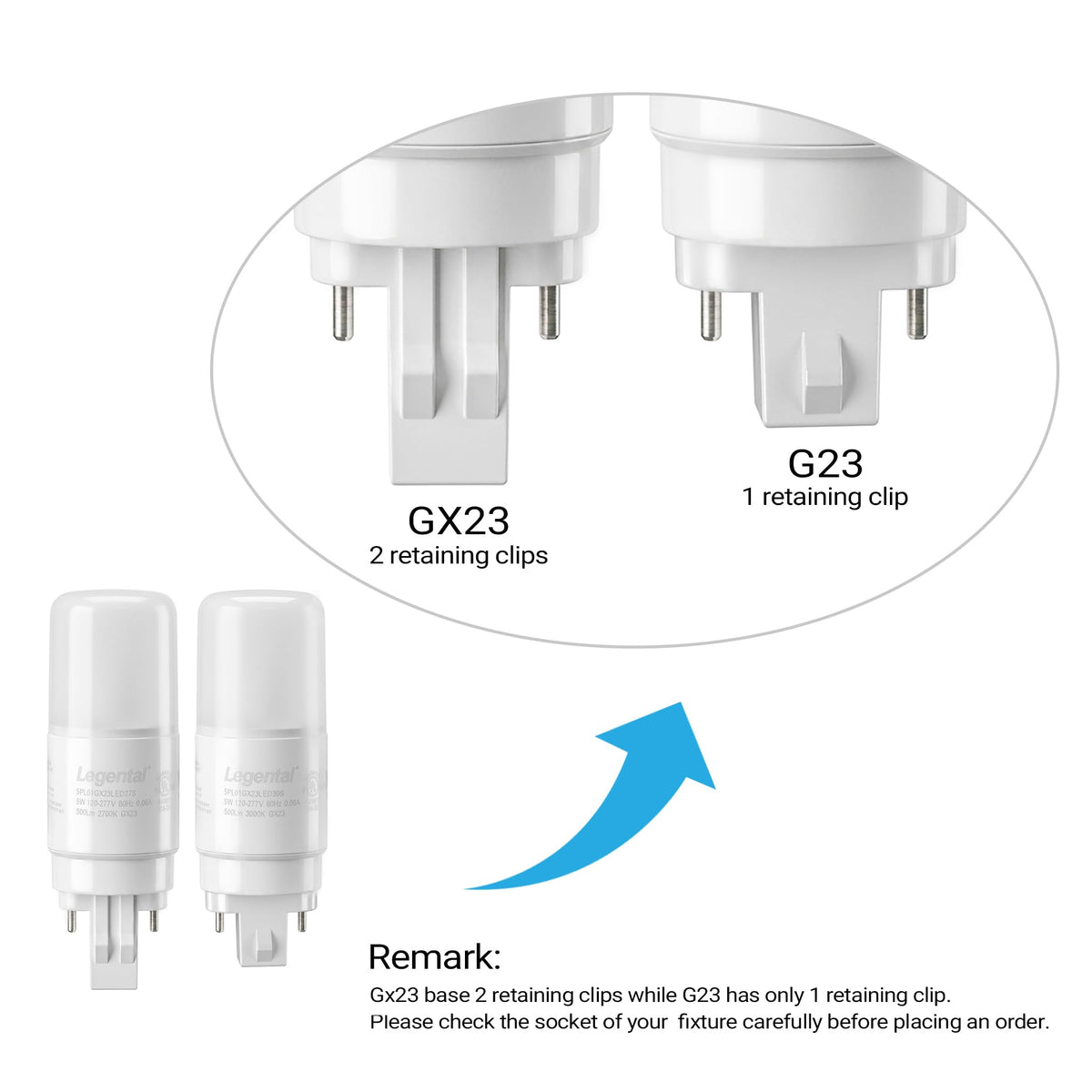 [Plug&Play] Legental 5w(13w CFL Equivalent) LED Stick PL Bulb GX23-2 Pin Base, 500LM, Soft White(2700k), Driven by 120-277V and CFL Ballast, UL Listed, 2 Pack